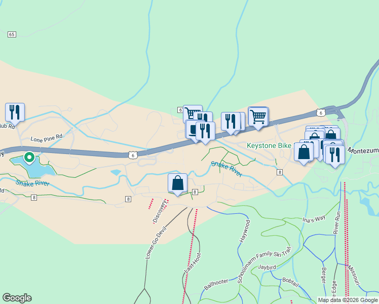 map of restaurants, bars, coffee shops, grocery stores, and more near 22954 U.S. 6 in Keystone