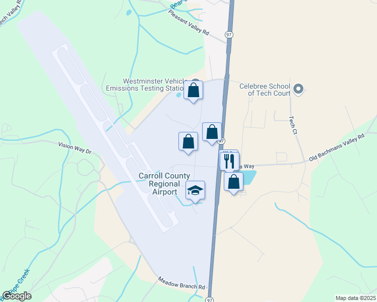 map of restaurants, bars, coffee shops, grocery stores, and more near 150 Airport Drive in Westminster