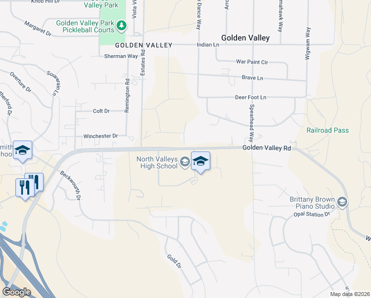 map of restaurants, bars, coffee shops, grocery stores, and more near 1835 Golden Valley Road in Reno