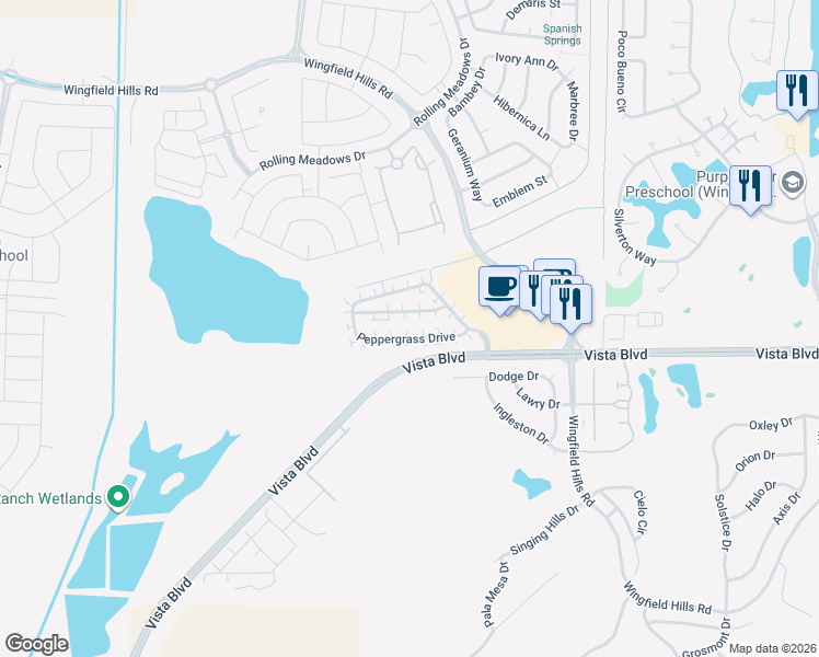 map of restaurants, bars, coffee shops, grocery stores, and more near 6726 Peppergrass Drive in Sparks