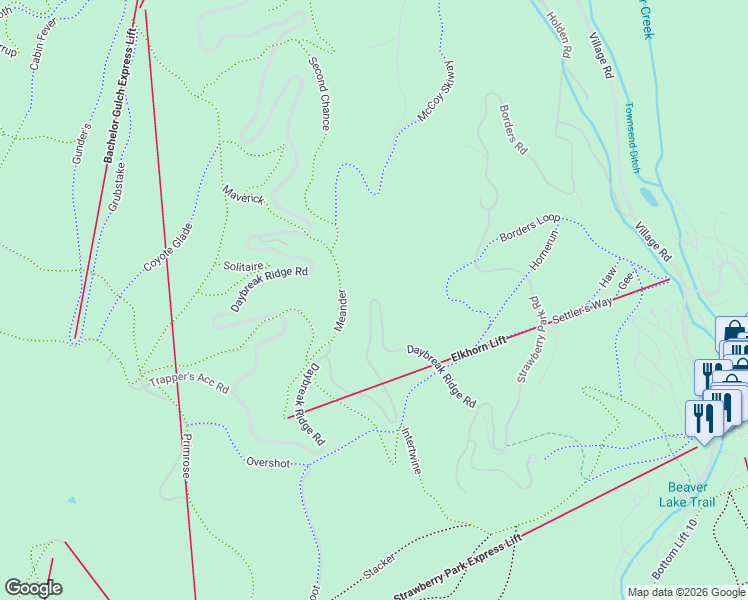 map of restaurants, bars, coffee shops, grocery stores, and more near Daybreak Ridge Road in Avon