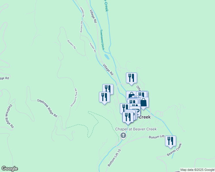 map of restaurants, bars, coffee shops, grocery stores, and more near 50 Scott Hill Road in Beaver Creek