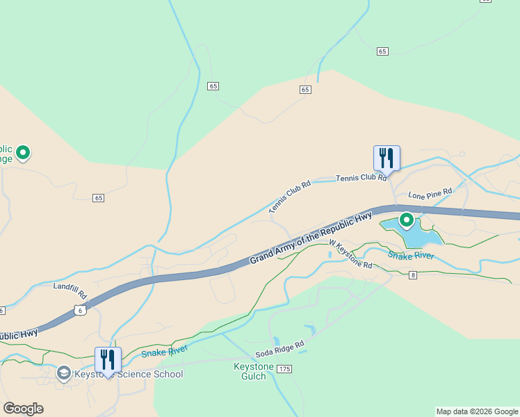 map of restaurants, bars, coffee shops, grocery stores, and more near 217 Tennis Club Road in Dillon