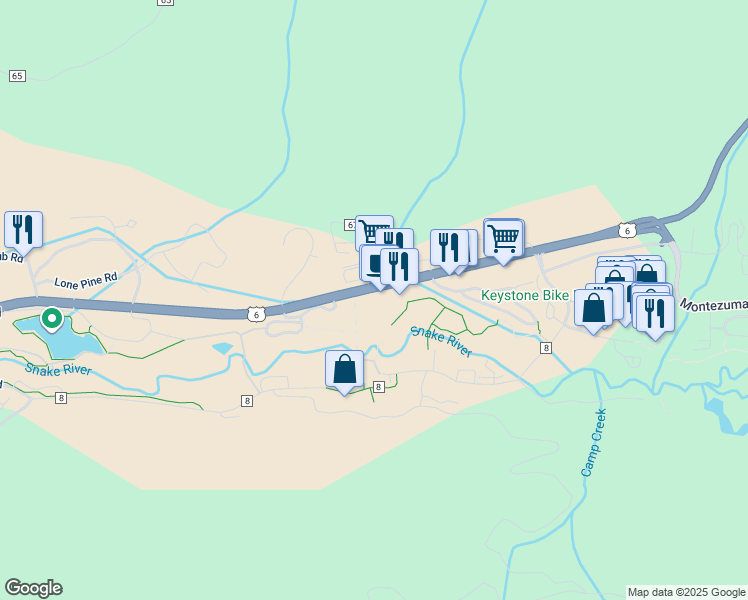 map of restaurants, bars, coffee shops, grocery stores, and more near 22954 U.S. 6 in Keystone