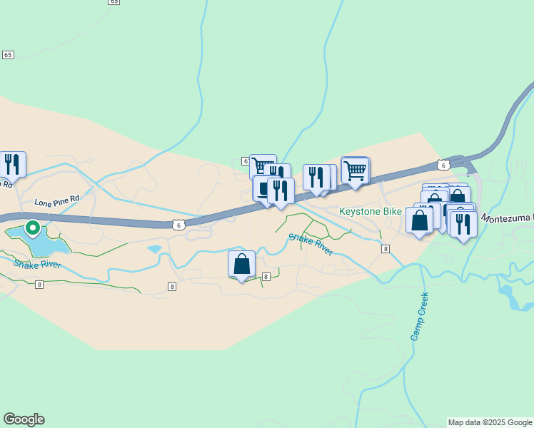 map of restaurants, bars, coffee shops, grocery stores, and more near 22954 U.S. 6 in Keystone