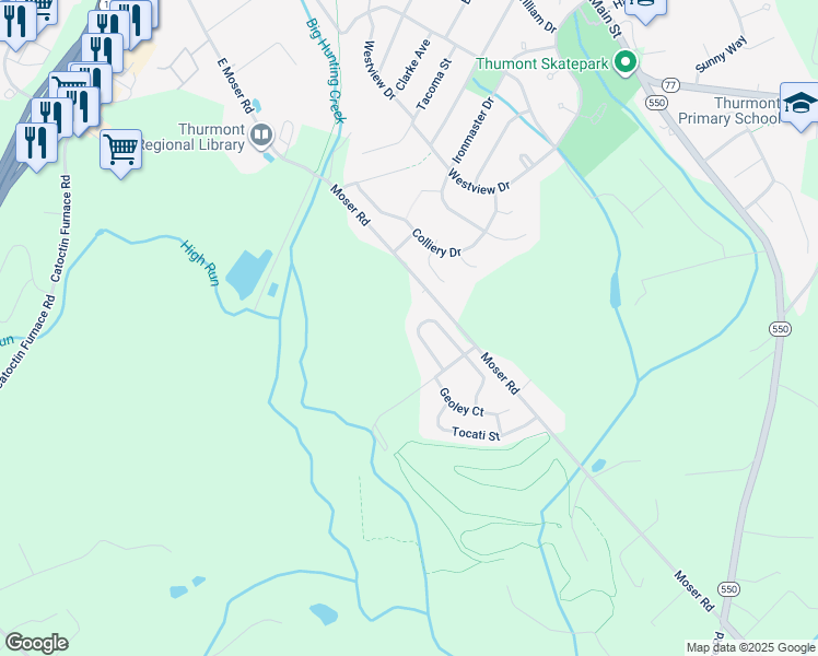 map of restaurants, bars, coffee shops, grocery stores, and more near 22 Sylvia Circle in Thurmont