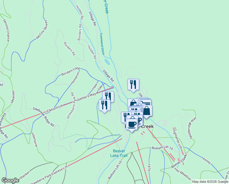 map of restaurants, bars, coffee shops, grocery stores, and more near 94 Offerson Road in Beaver Creek