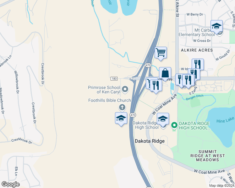 map of restaurants, bars, coffee shops, grocery stores, and more near 13986 West Bowles Avenue in Littleton
