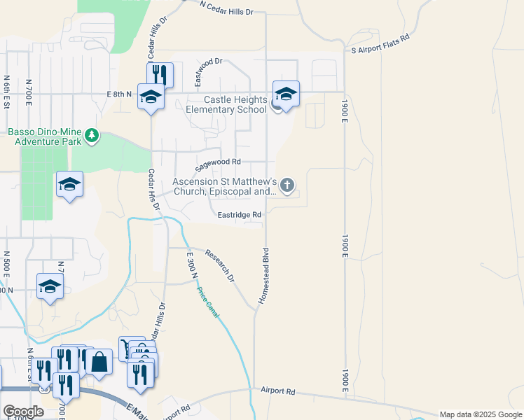 map of restaurants, bars, coffee shops, grocery stores, and more near 1689 Eastridge Road in Price