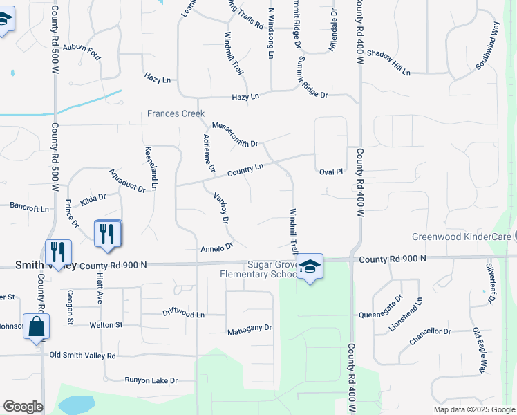 map of restaurants, bars, coffee shops, grocery stores, and more near 4186 Willow Wind Drive in Greenwood