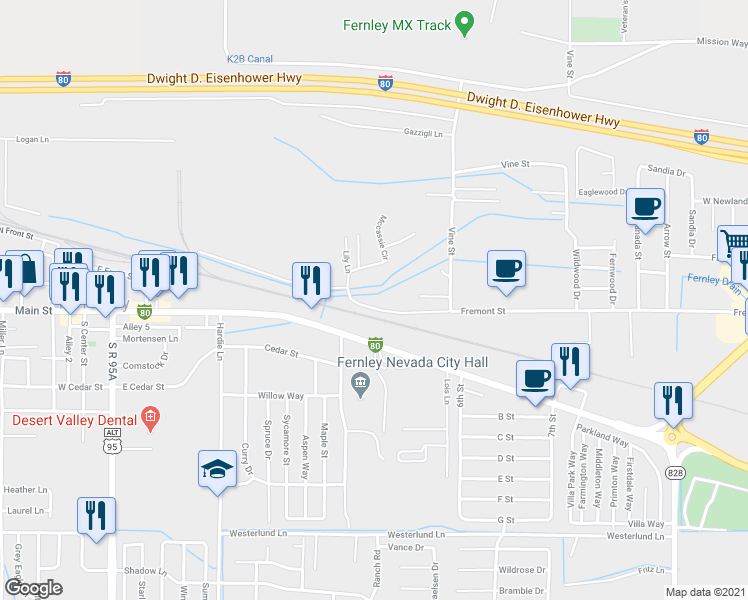 map of restaurants, bars, coffee shops, grocery stores, and more near 560 Fremont Street in Fernley