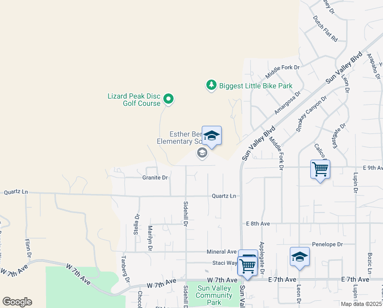 map of restaurants, bars, coffee shops, grocery stores, and more near 5900 Sidehill Drive in Sun Valley