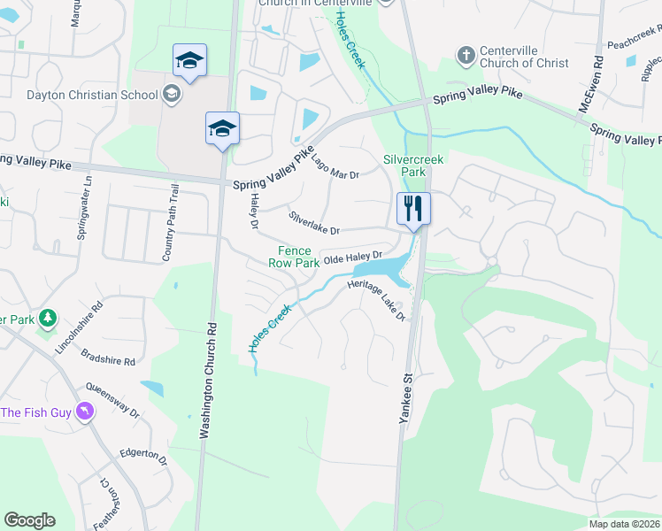 map of restaurants, bars, coffee shops, grocery stores, and more near 1701 Heritage Lake Drive in Dayton