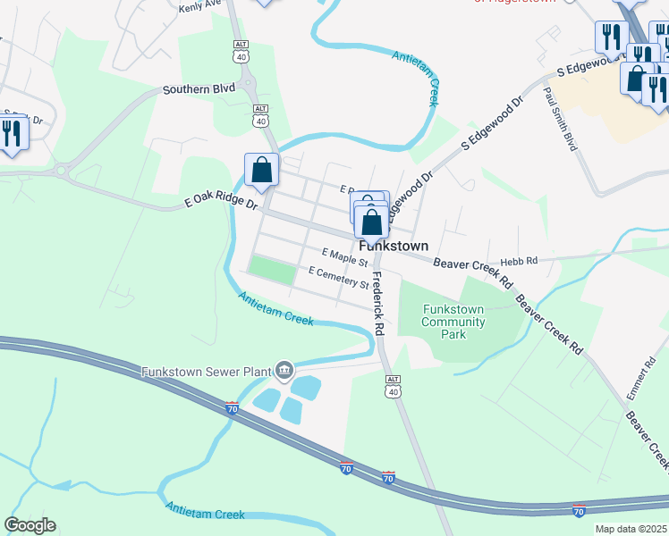 map of restaurants, bars, coffee shops, grocery stores, and more near in Funkstown