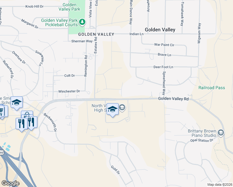 map of restaurants, bars, coffee shops, grocery stores, and more near 1470 Golden Valley Road in Reno