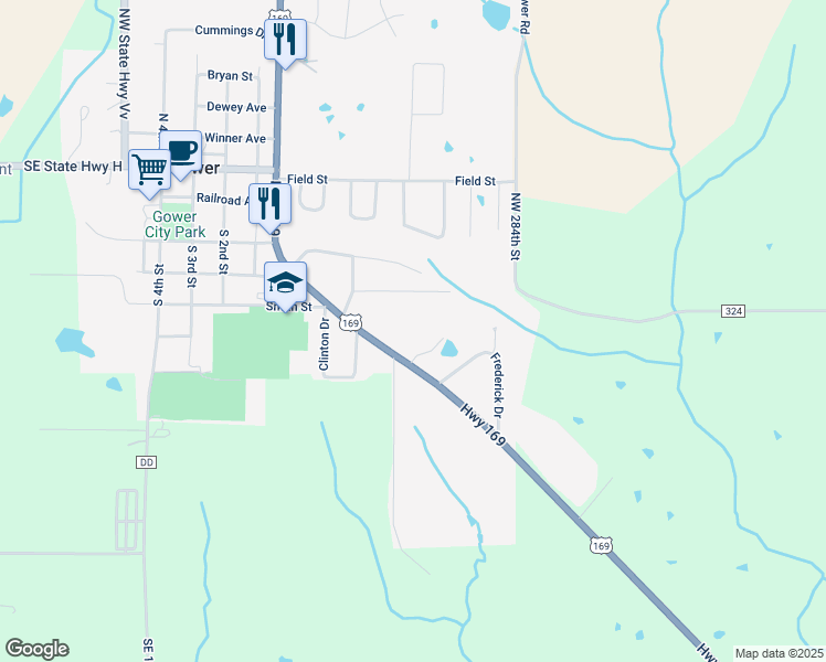 map of restaurants, bars, coffee shops, grocery stores, and more near 327 Lincoln Drive in Gower