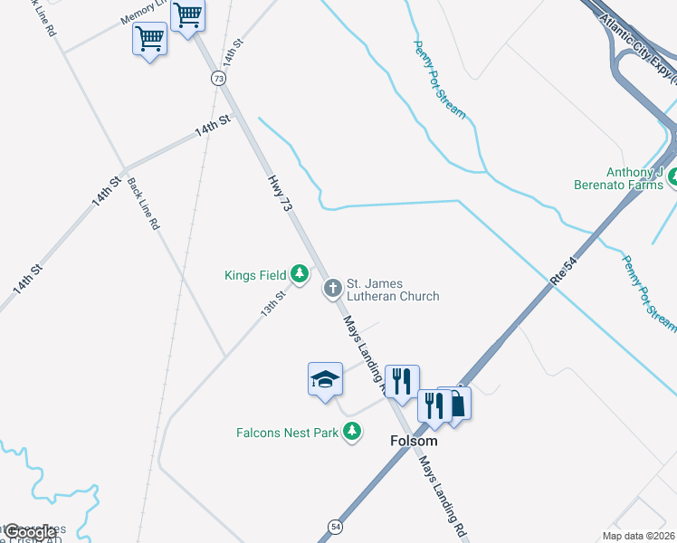 map of restaurants, bars, coffee shops, grocery stores, and more near 1336 Mays Landing Road in Hammonton
