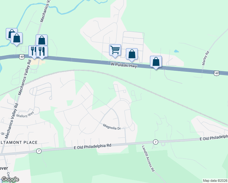 map of restaurants, bars, coffee shops, grocery stores, and more near 70 Honeylocust Circle in Elkton