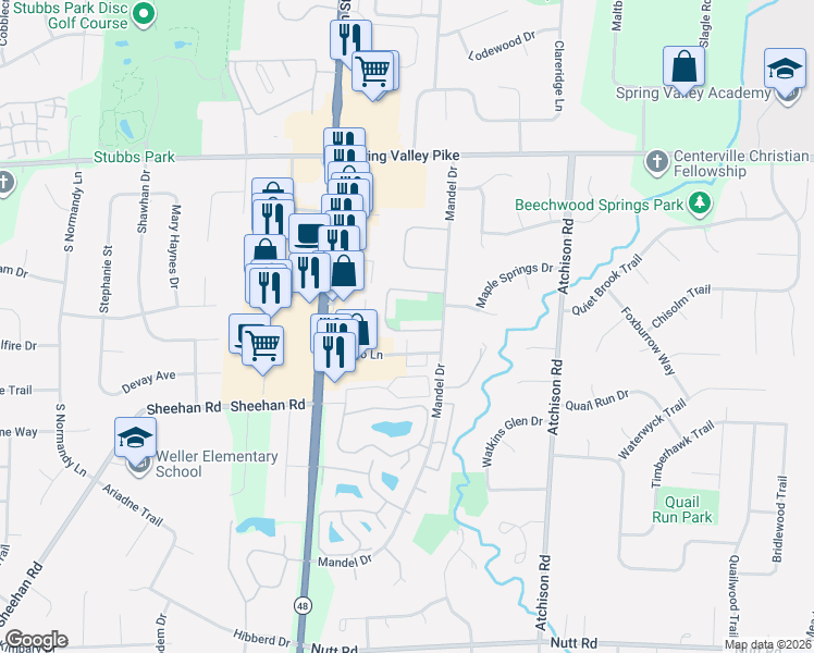 map of restaurants, bars, coffee shops, grocery stores, and more near 422 Waterfront Place in Dayton