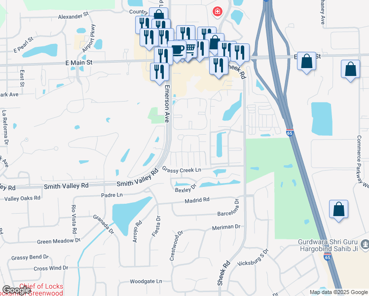 map of restaurants, bars, coffee shops, grocery stores, and more near 560B Paradise Way in Greenwood