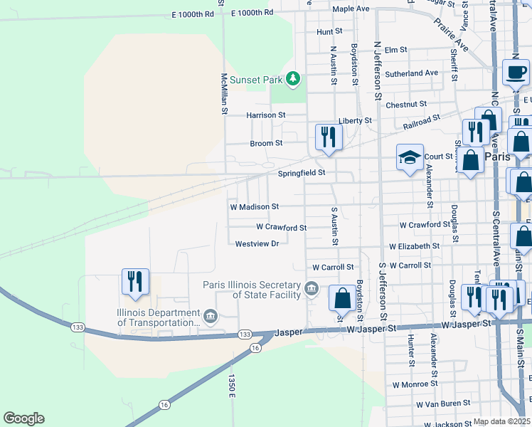 map of restaurants, bars, coffee shops, grocery stores, and more near 821 West Madison Street in Paris