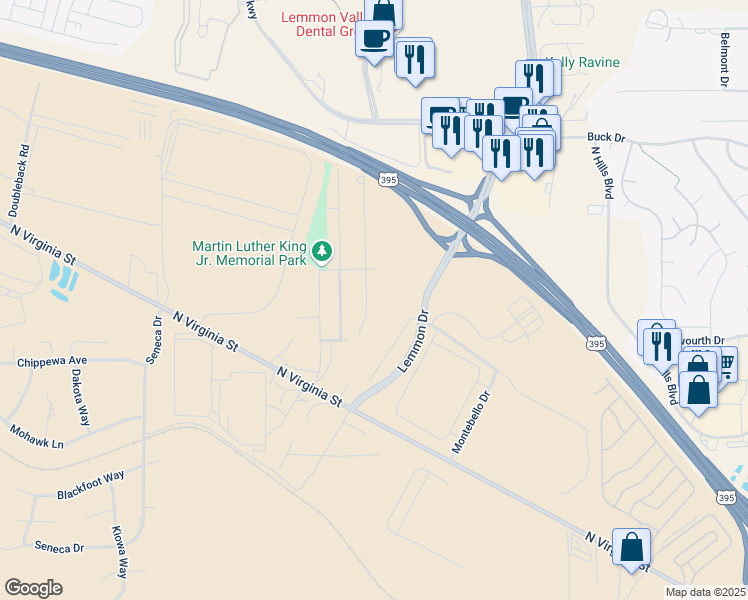 map of restaurants, bars, coffee shops, grocery stores, and more near 260 Medgar Avenue in Reno