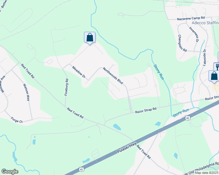 map of restaurants, bars, coffee shops, grocery stores, and more near 83 Catalpa Drive in North East