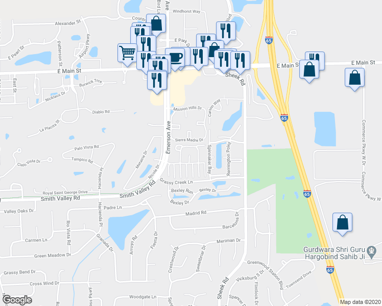 map of restaurants, bars, coffee shops, grocery stores, and more near 550 Paradise Way in Greenwood