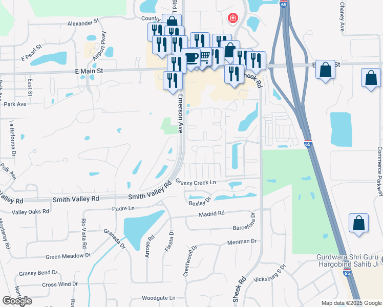 map of restaurants, bars, coffee shops, grocery stores, and more near 560B Paradise Way in Greenwood