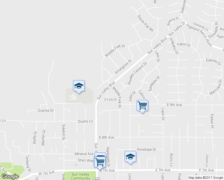 map of restaurants, bars, coffee shops, grocery stores, and more near 5975 Middle Fork Drive in Sun Valley