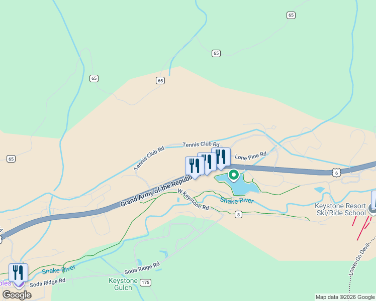 map of restaurants, bars, coffee shops, grocery stores, and more near 0060 Tennis Club Road in Keystone