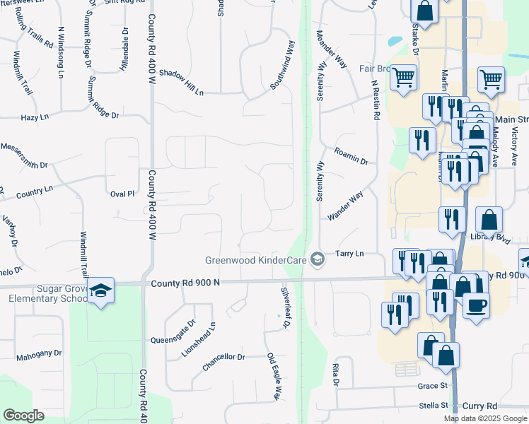 map of restaurants, bars, coffee shops, grocery stores, and more near 404 Walnut Woods Dr in Greenwood
