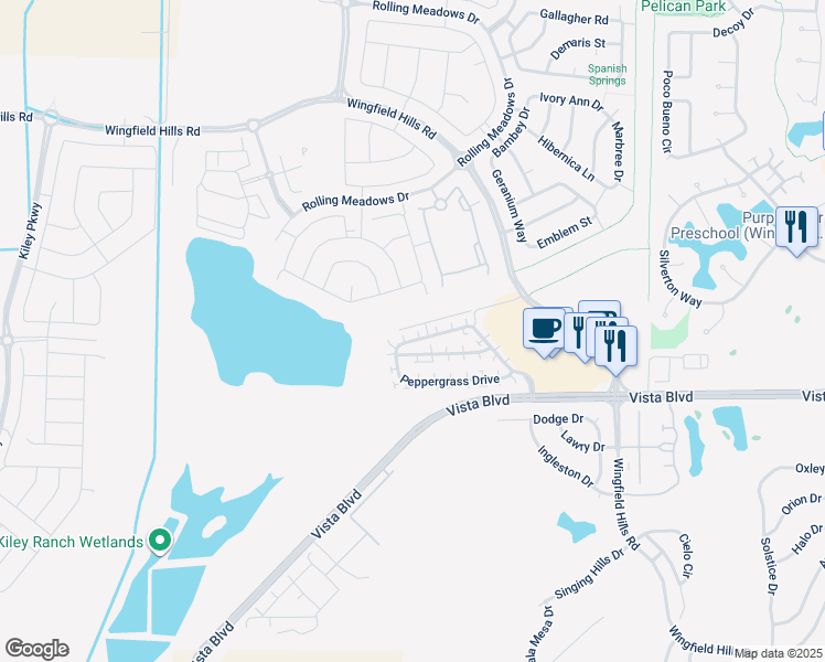 map of restaurants, bars, coffee shops, grocery stores, and more near 6509 Peppergrass Drive in Sparks