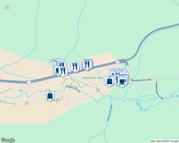map of restaurants, bars, coffee shops, grocery stores, and more near 23110 U.S. 6 in Keystone