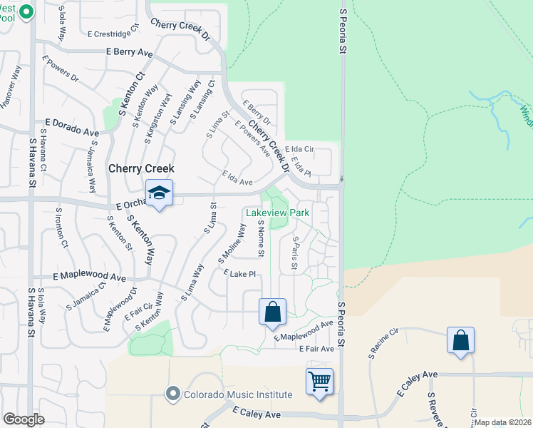 map of restaurants, bars, coffee shops, grocery stores, and more near 5910 South Moline Way in Englewood