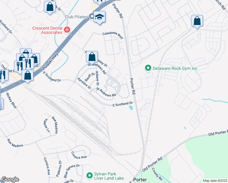 map of restaurants, bars, coffee shops, grocery stores, and more near 1226 King James Court in Bear