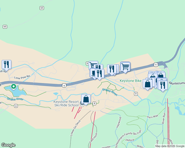 map of restaurants, bars, coffee shops, grocery stores, and more near 22869 U.S. 6 in Keystone