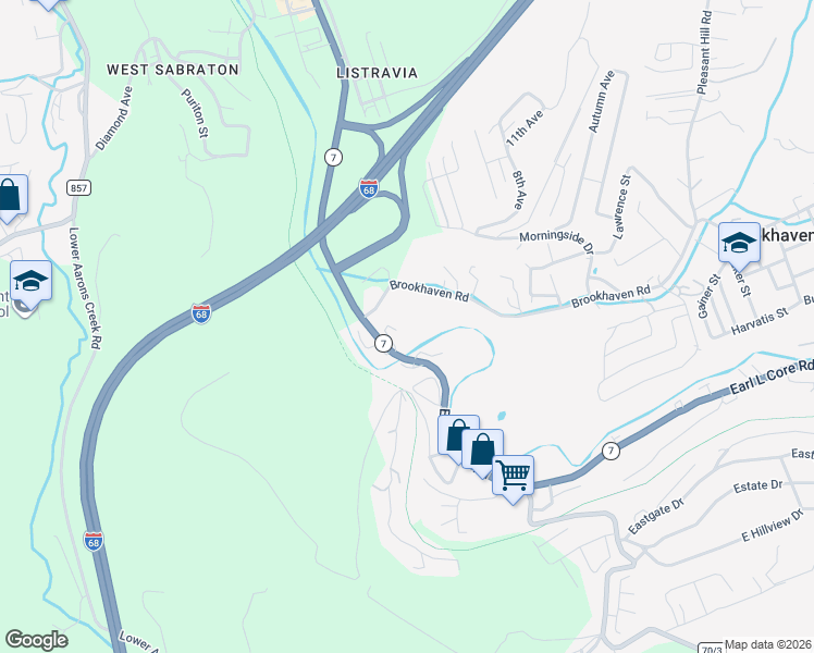map of restaurants, bars, coffee shops, grocery stores, and more near 3039 Earl L Core Road in Morgantown