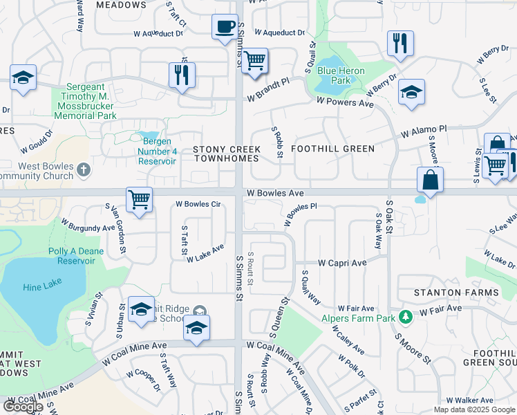 map of restaurants, bars, coffee shops, grocery stores, and more near 11469 West Burgundy Avenue in Littleton