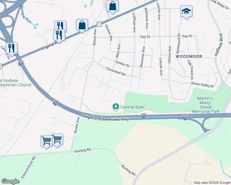 map of restaurants, bars, coffee shops, grocery stores, and more near 10707 Carlyle Court in Williamsport