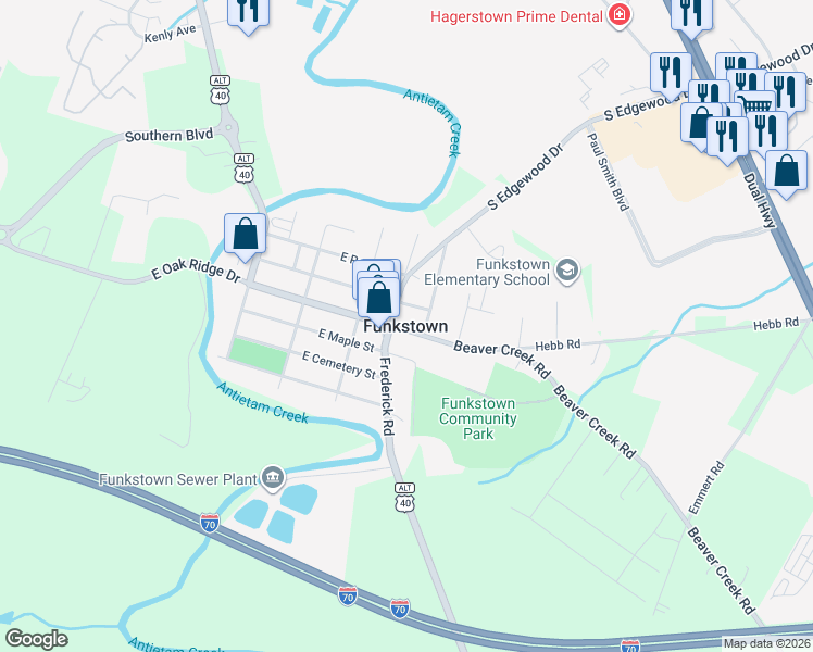 map of restaurants, bars, coffee shops, grocery stores, and more near in Funkstown