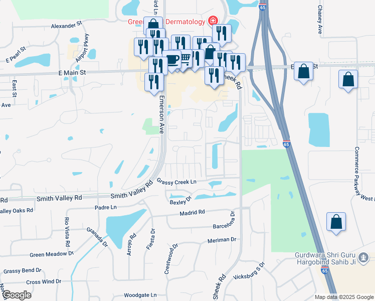 map of restaurants, bars, coffee shops, grocery stores, and more near 550 Paradise Way in Greenwood