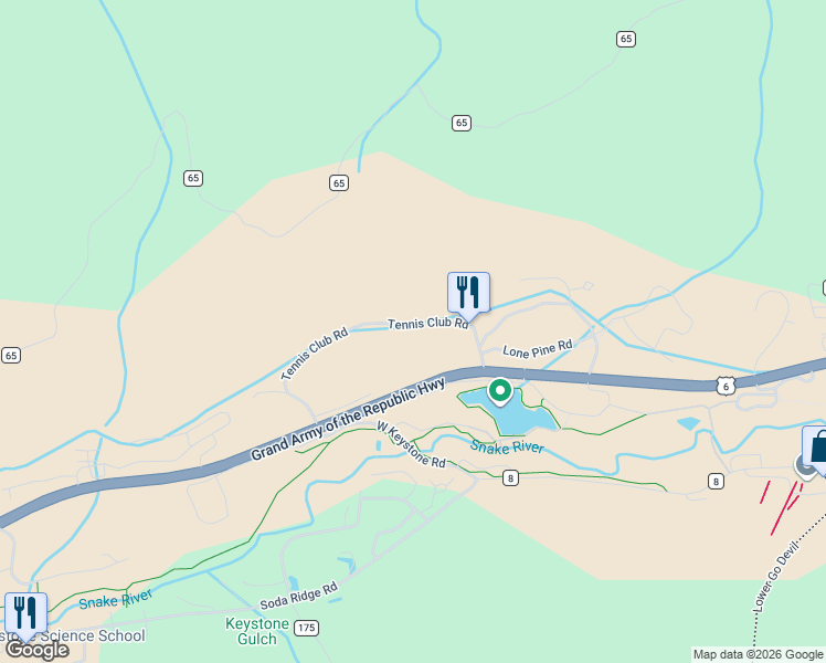 map of restaurants, bars, coffee shops, grocery stores, and more near 0060 Tennis Club Road in Keystone