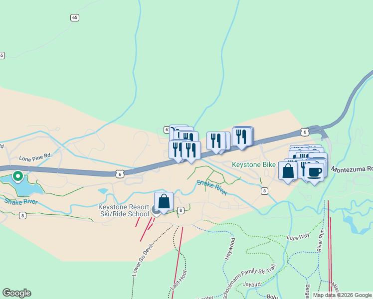 map of restaurants, bars, coffee shops, grocery stores, and more near 22869 U.S. 6 in Keystone