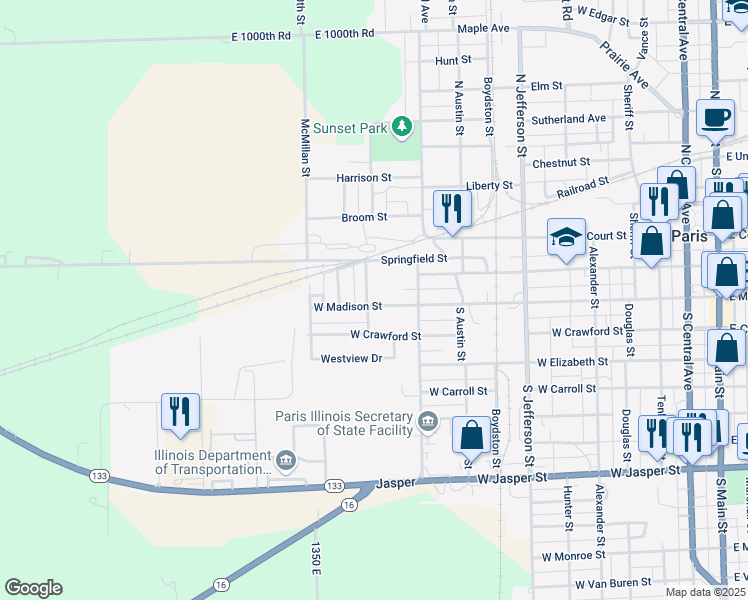 map of restaurants, bars, coffee shops, grocery stores, and more near 821 West Madison Street in Paris