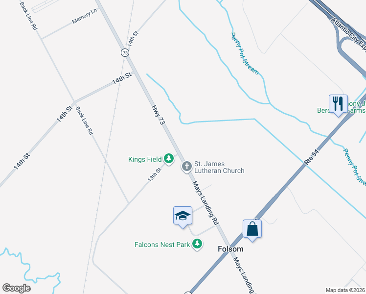 map of restaurants, bars, coffee shops, grocery stores, and more near 1336 Mays Landing Road in Hammonton