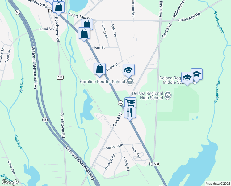 map of restaurants, bars, coffee shops, grocery stores, and more near 2096 Delsea Drive in Franklin