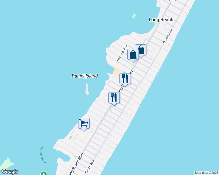 map of restaurants, bars, coffee shops, grocery stores, and more near 32 West New York Avenue in Beach Haven