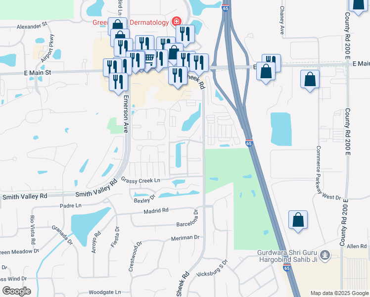 map of restaurants, bars, coffee shops, grocery stores, and more near 1180 Emerald Lake in Greenwood
