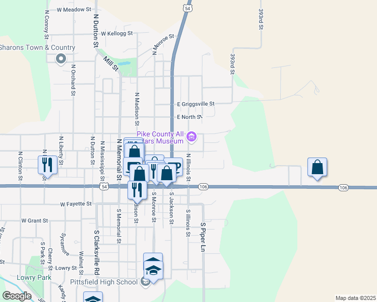map of restaurants, bars, coffee shops, grocery stores, and more near 400 East Jefferson Street in Pittsfield